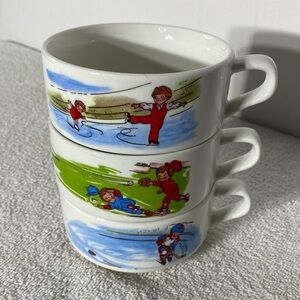 Vintage Campbells Kids Ceramic Soup Bowl Mugs x3